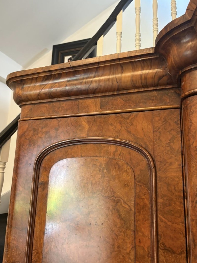 Outstanding Quality Large Antique Victorian Burr Walnut 3 Door Wardrobe - Image 9